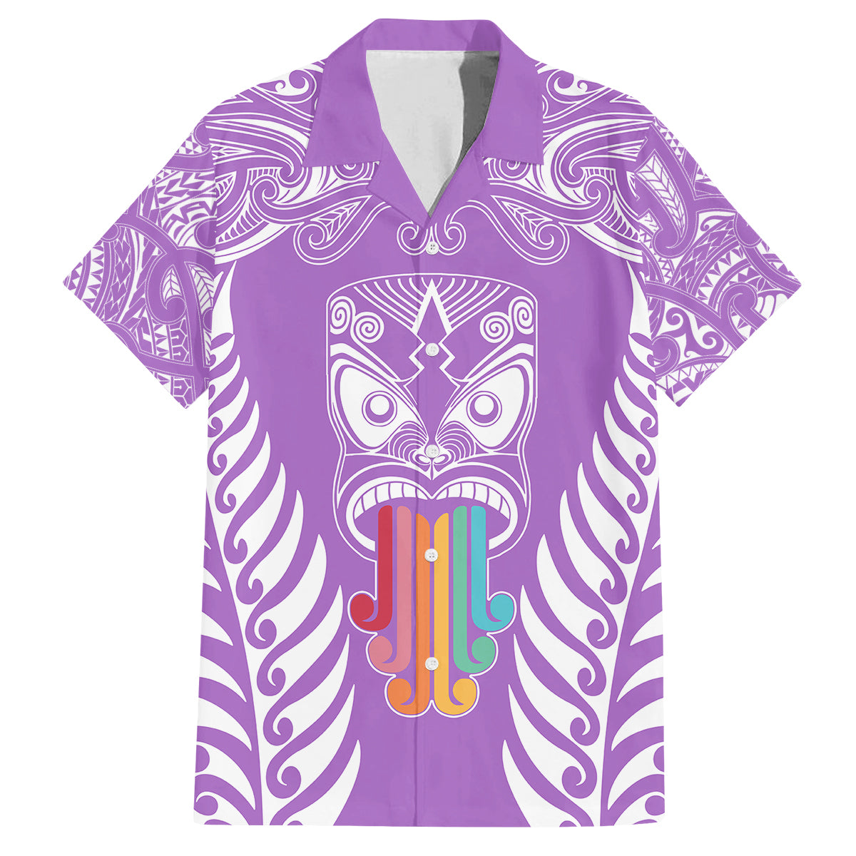 Personalised Kia Kaha Te Reo Maori Family Matching Puletasi Dress and Hawaiian Shirt Hei Tiki Mix Koru - Purple LT7 Dad's Shirt - Short Sleeve Purple - Polynesian Pride