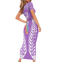 personalised-kia-kaha-te-reo-maori-family-matching-short-sleeve-bodycon-dress-and-hawaiian-shirt-hei-tiki-mix-koru-purple