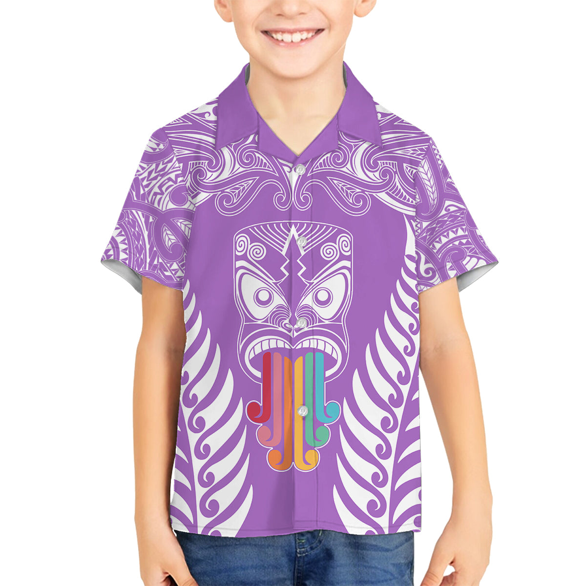 personalised-kia-kaha-te-reo-maori-family-matching-tank-maxi-dress-and-hawaiian-shirt-hei-tiki-mix-koru-purple