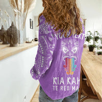 personalised-kia-kaha-te-reo-maori-women-casual-shirt-hei-tiki-mix-koru-purple
