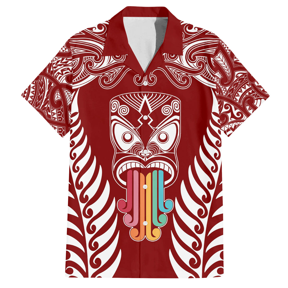 Personalised Kia Kaha Te Reo Maori Family Matching Puletasi Dress and Hawaiian Shirt Hei Tiki Mix Koru - Red LT7 Dad's Shirt - Short Sleeve Red - Polynesian Pride