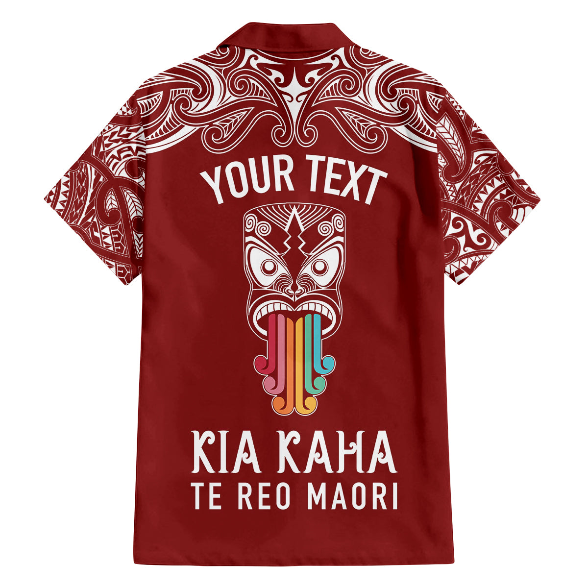 personalised-kia-kaha-te-reo-maori-family-matching-summer-maxi-dress-and-hawaiian-shirt-hei-tiki-mix-koru-red