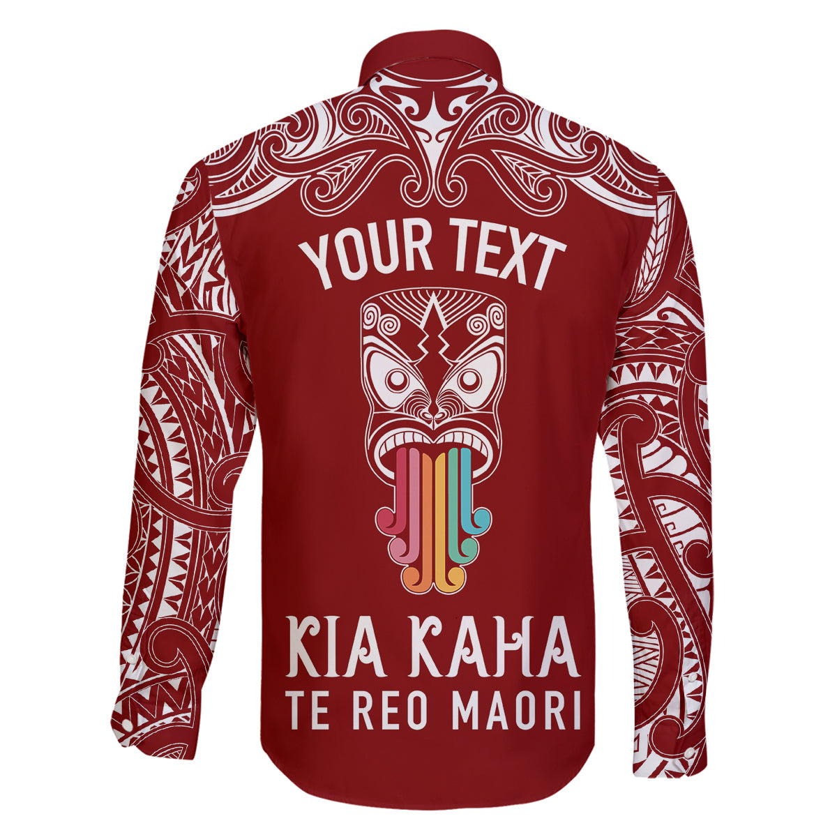 personalised-kia-kaha-te-reo-maori-family-matching-tank-maxi-dress-and-hawaiian-shirt-hei-tiki-mix-koru-red
