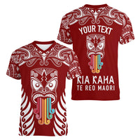 personalised-kia-kaha-te-reo-maori-women-v-neck-t-shirt-hei-tiki-mix-koru-red
