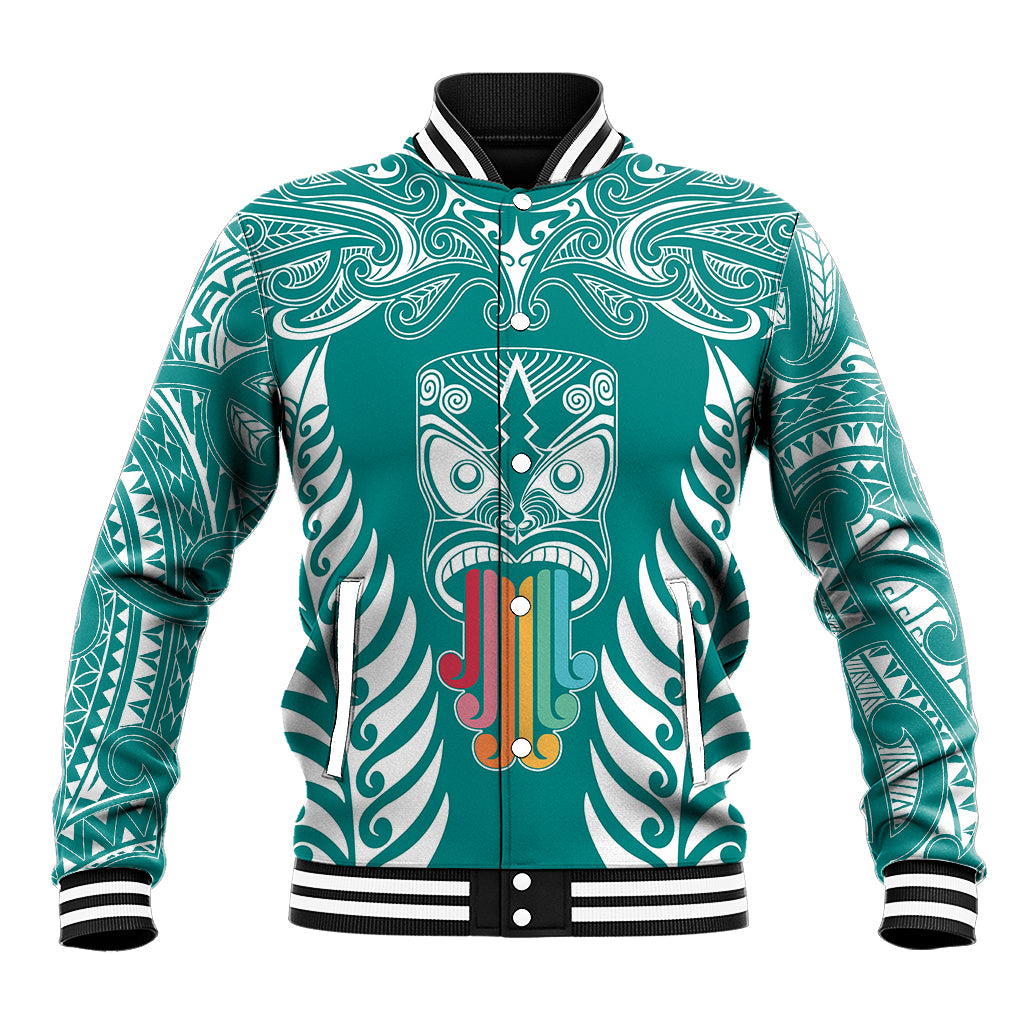 Personalised Kia Kaha Te Reo Maori Baseball Jacket Hei Tiki Mix Koru - Teal LT7 Unisex Teal - Polynesian Pride
