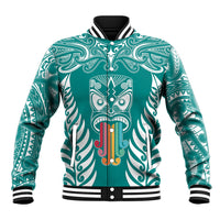 Personalised Kia Kaha Te Reo Maori Baseball Jacket Hei Tiki Mix Koru - Teal LT7 Unisex Teal - Polynesian Pride