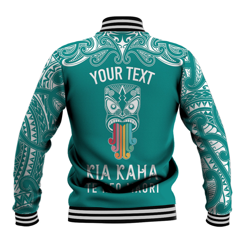 Personalised Kia Kaha Te Reo Maori Baseball Jacket Hei Tiki Mix Koru - Teal LT7 - Polynesian Pride