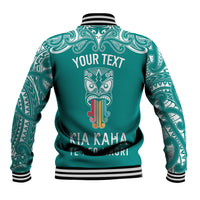 Personalised Kia Kaha Te Reo Maori Baseball Jacket Hei Tiki Mix Koru - Teal LT7 - Polynesian Pride