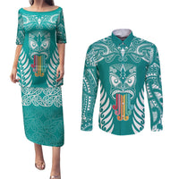 personalised-kia-kaha-te-reo-maori-couples-matching-puletasi-dress-and-long-sleeve-button-shirts-hei-tiki-mix-koru-teal