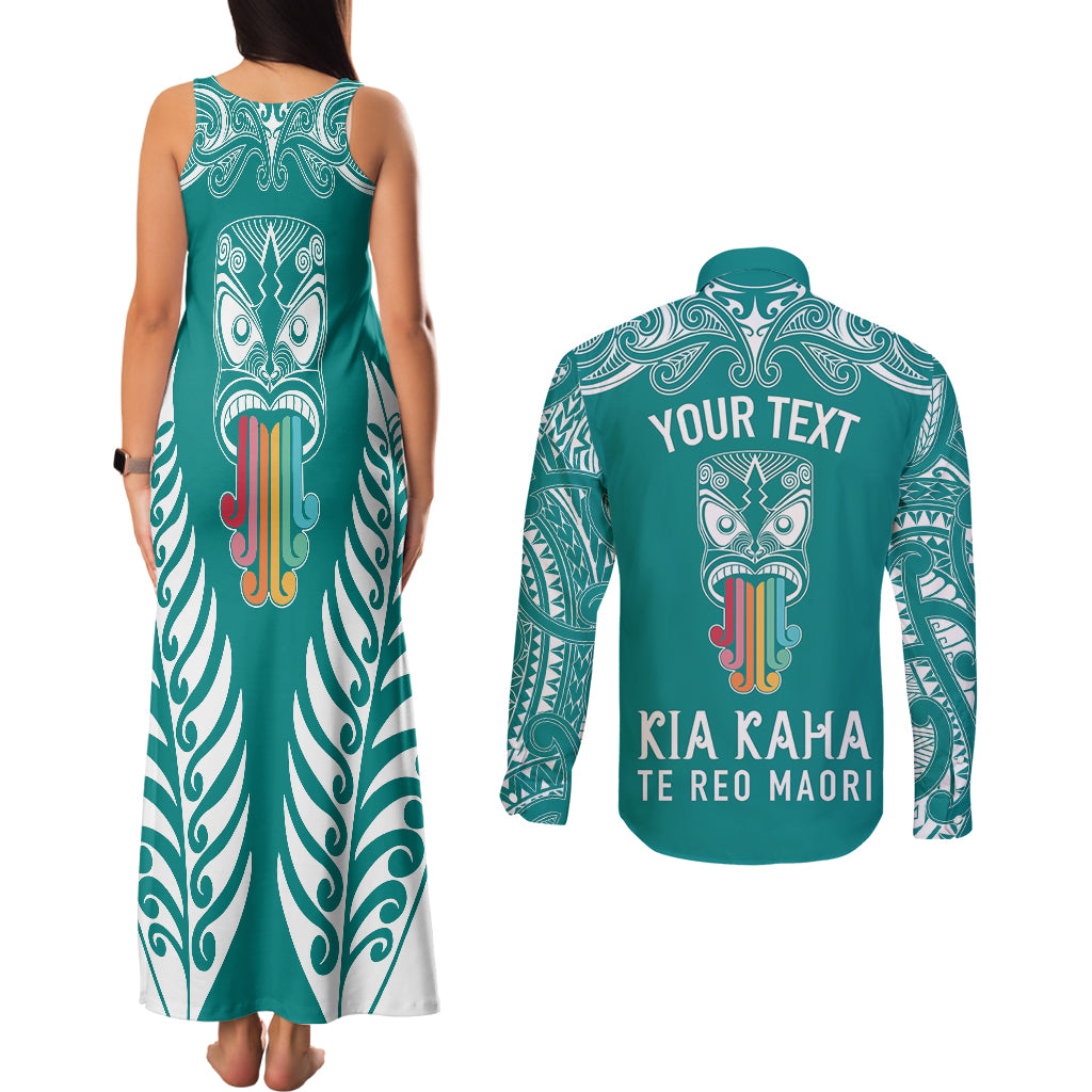 personalised-kia-kaha-te-reo-maori-couples-matching-tank-maxi-dress-and-long-sleeve-button-shirts-hei-tiki-mix-koru-teal