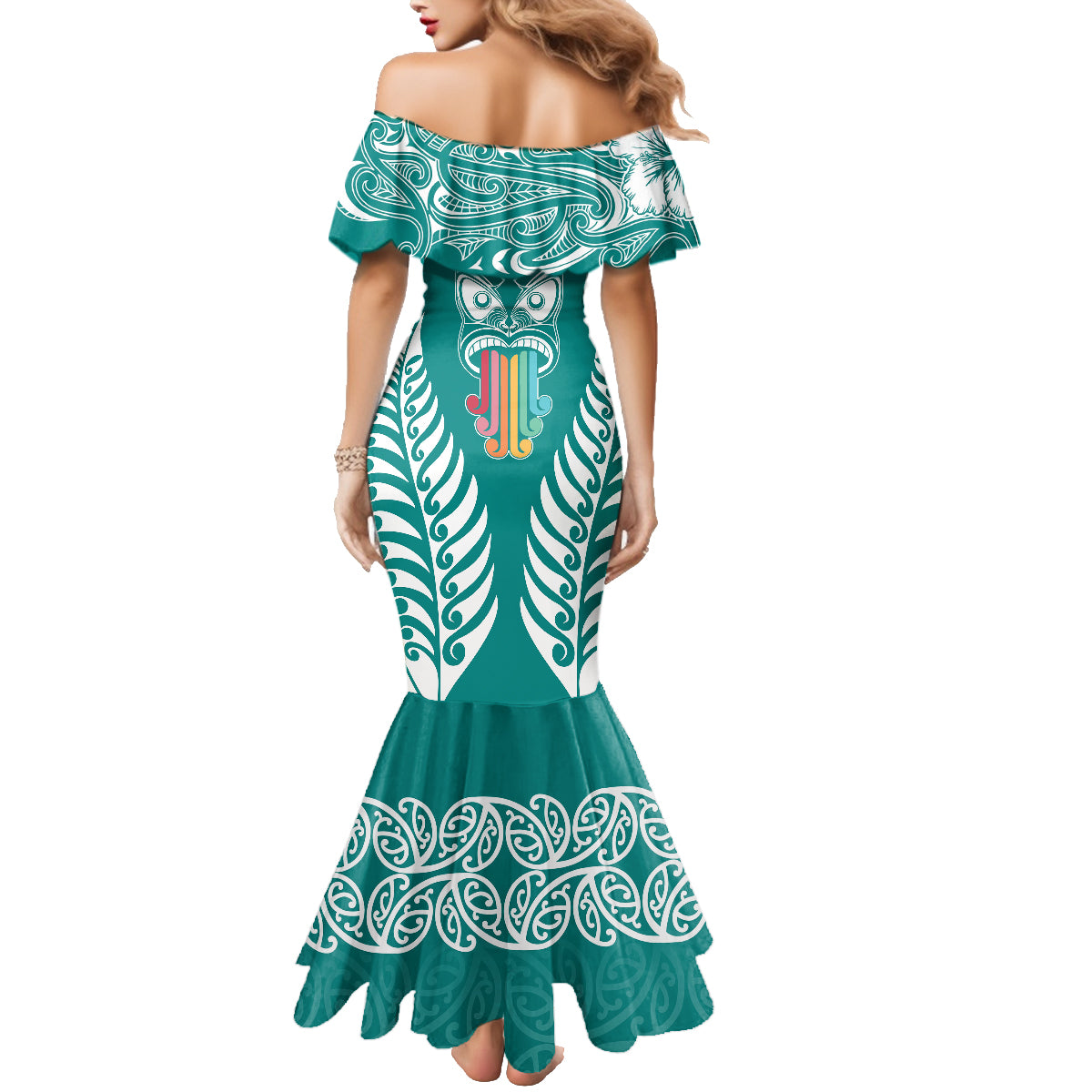 personalised-kia-kaha-te-reo-maori-family-matching-mermaid-dress-and-hawaiian-shirt-hei-tiki-mix-koru-teal