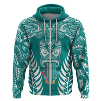 Personalised Kia Kaha Te Reo Maori Hoodie Hei Tiki Mix Koru - Teal LT7 - Polynesian Pride