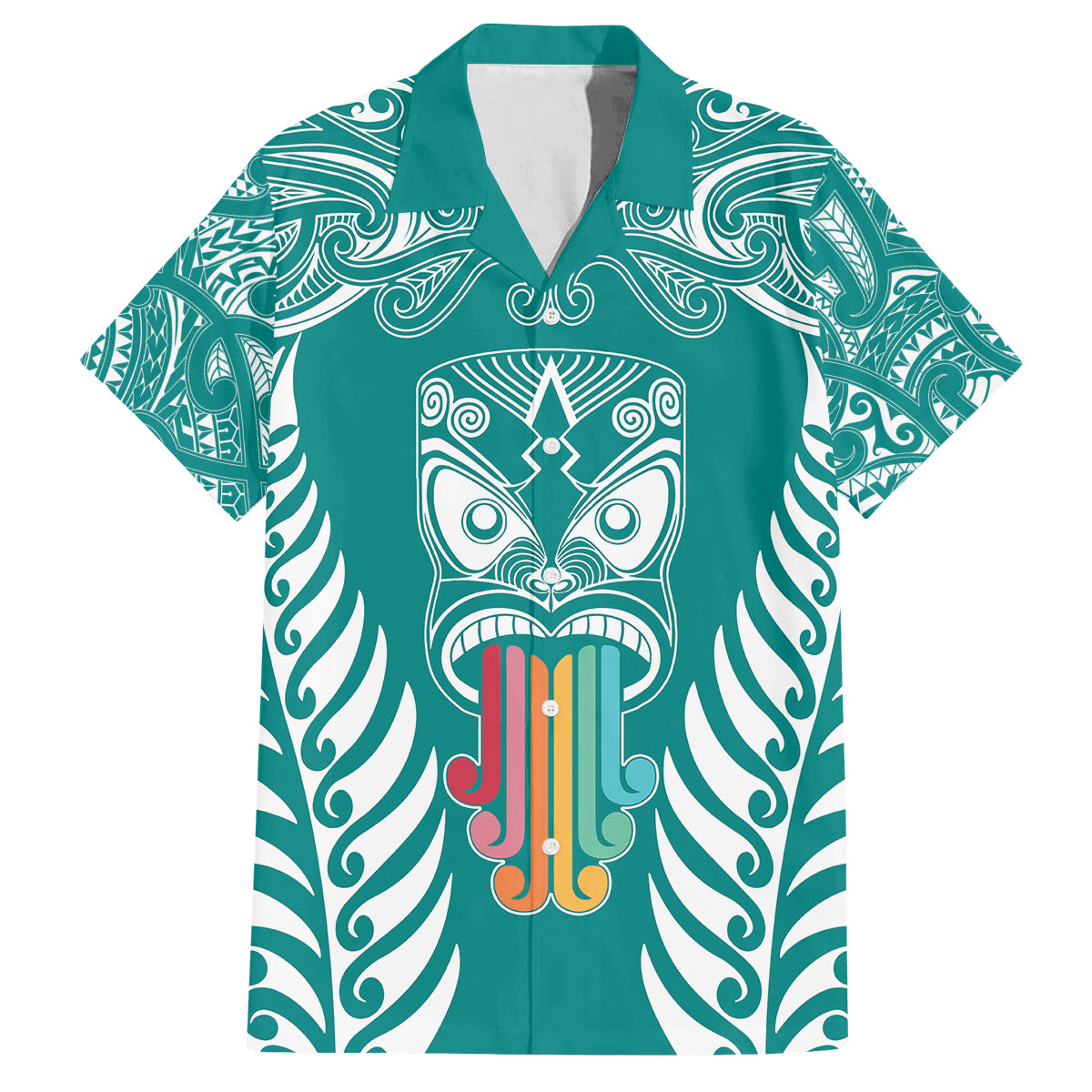 personalised-kia-kaha-te-reo-maori-kid-hawaiian-shirt-hei-tiki-mix-koru-teal