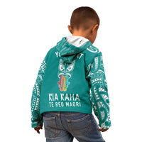 Personalised Kia Kaha Te Reo Maori Kid Hoodie Hei Tiki Mix Koru - Teal LT7 - Polynesian Pride