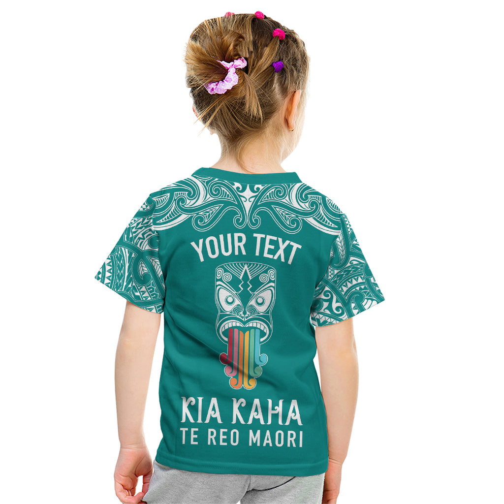Personalised Kia Kaha Te Reo Maori Kid T Shirt Hei Tiki Mix Koru - Teal LT7 - Polynesian Pride