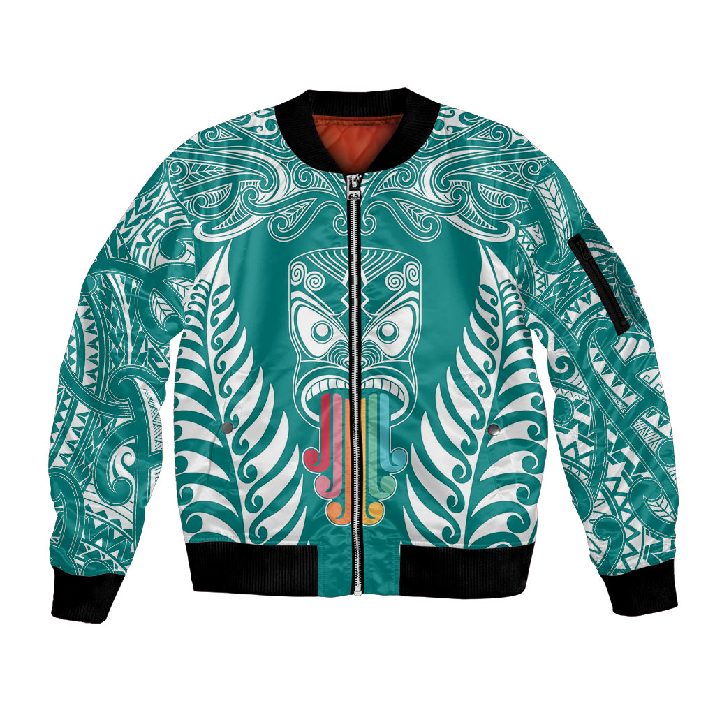 personalised-kia-kaha-te-reo-maori-sleeve-zip-bomber-jacket-hei-tiki-mix-koru-teal