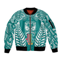 personalised-kia-kaha-te-reo-maori-sleeve-zip-bomber-jacket-hei-tiki-mix-koru-teal