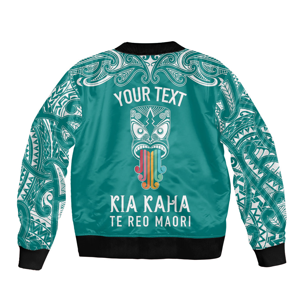 personalised-kia-kaha-te-reo-maori-sleeve-zip-bomber-jacket-hei-tiki-mix-koru-teal
