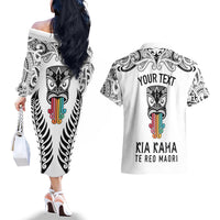 personalised-kia-kaha-te-reo-maori-couples-matching-off-the-shoulder-long-sleeve-dress-and-hawaiian-shirt-hei-tiki-mix-koru-white