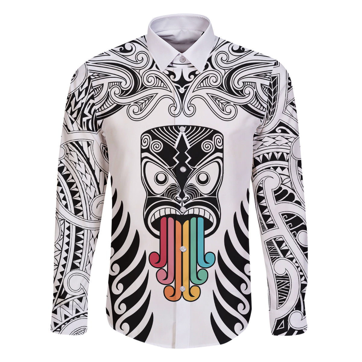 personalised-kia-kaha-te-reo-maori-family-matching-off-shoulder-short-dress-and-hawaiian-shirt-hei-tiki-mix-koru-white