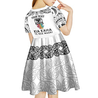 Personalised Kia Kaha Te Reo Maori Kid Short Sleeve Dress Hei Tiki Mix Koru - White LT7 - Polynesian Pride