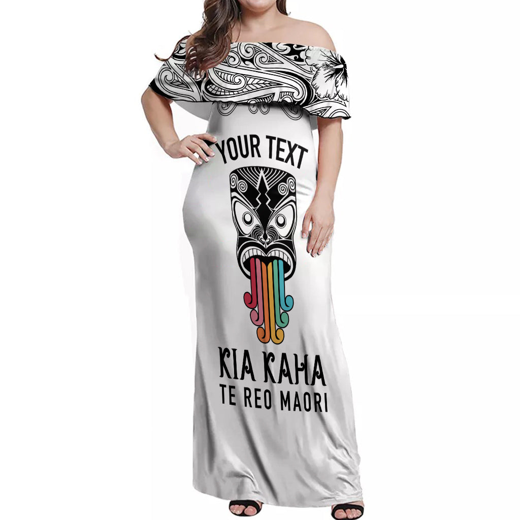 Personalised Kia Kaha Te Reo Maori Off Shoulder Maxi Dress Hei Tiki Mix Koru - White LT7 Women White - Polynesian Pride