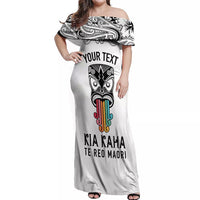 Personalised Kia Kaha Te Reo Maori Off Shoulder Maxi Dress Hei Tiki Mix Koru - White LT7 Women White - Polynesian Pride