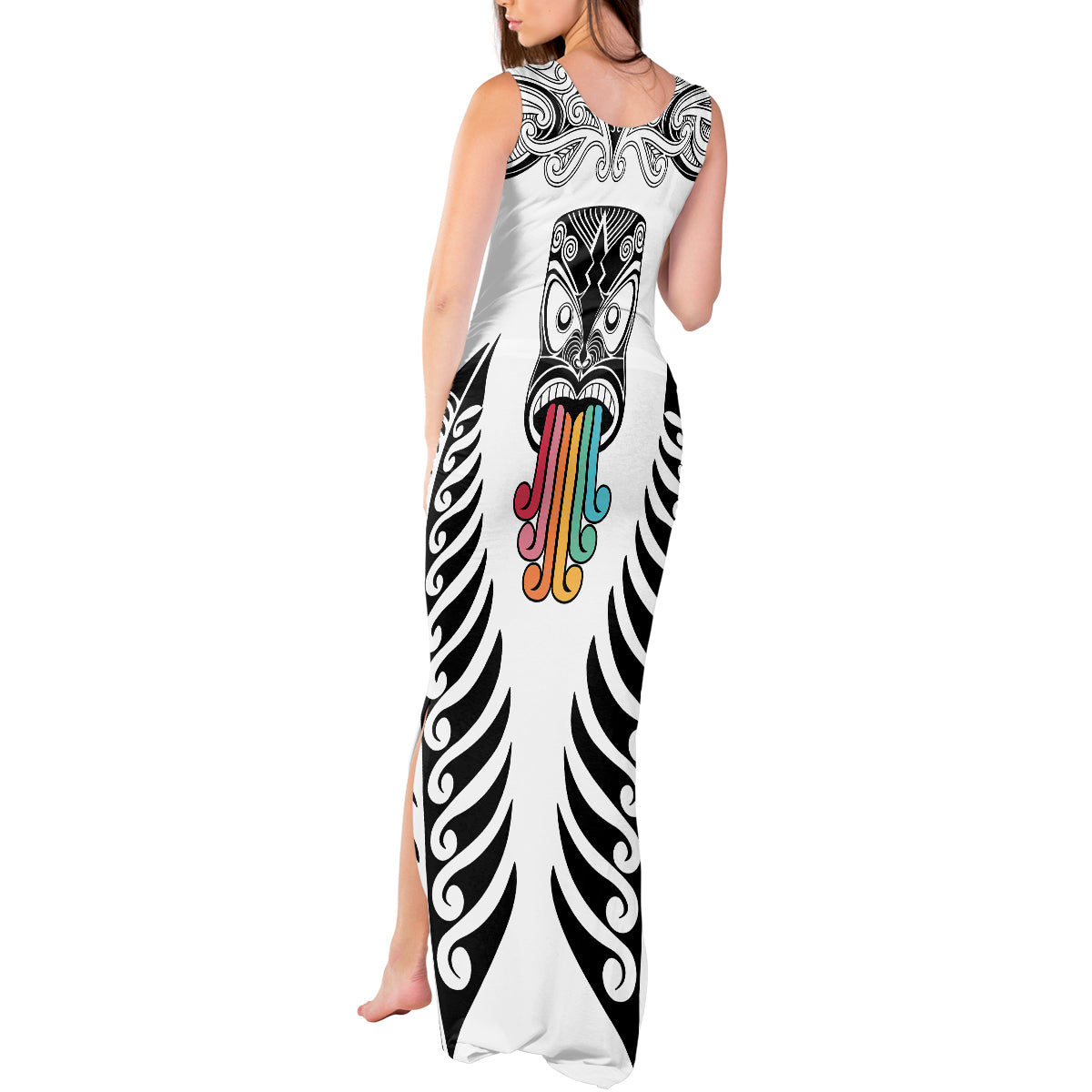 personalised-kia-kaha-te-reo-maori-tank-maxi-dress-hei-tiki-mix-koru-white
