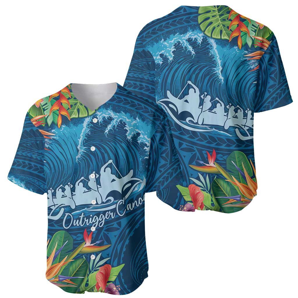 Outrigger Canoe Blue Baseball Jersey On The Waves LT7 - Polynesian Pride