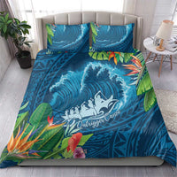 Outrigger Canoe Blue Bedding Set On The Waves LT7 - Polynesian Pride