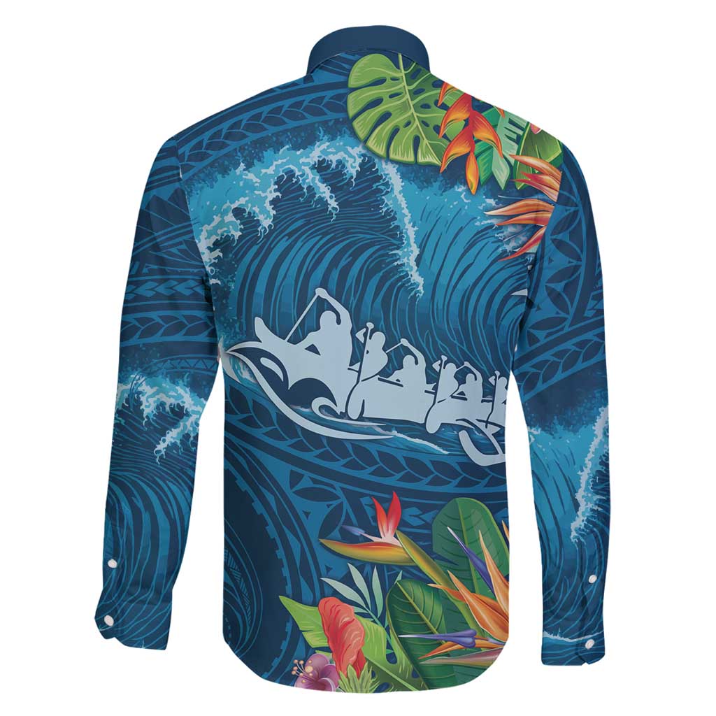 Outrigger Canoe Blue Family Matching Summer Maxi Dress and Hawaiian Shirt On The Waves LT7 - Polynesian Pride