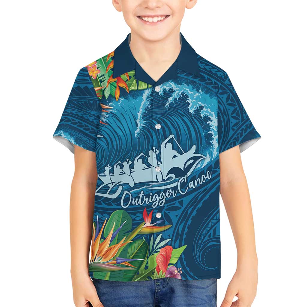 Outrigger Canoe Blue Family Matching Summer Maxi Dress and Hawaiian Shirt On The Waves LT7 Son's Shirt Blue - Polynesian Pride