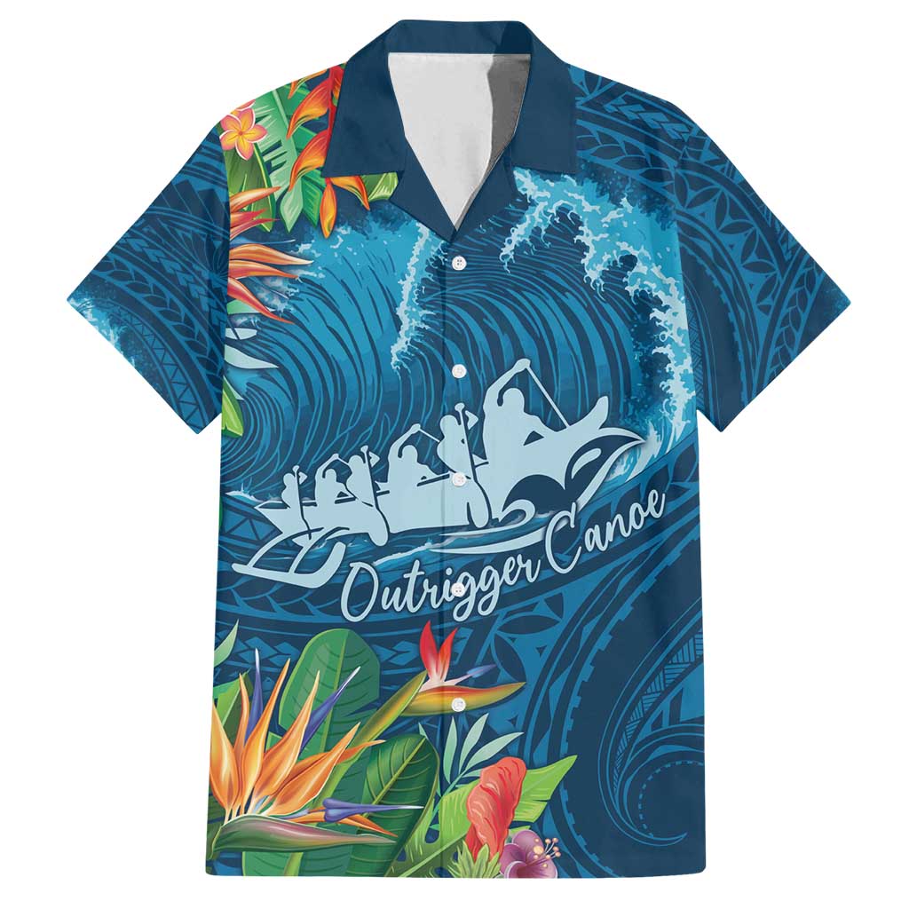Outrigger Canoe Blue Family Matching Tank Maxi Dress and Hawaiian Shirt On The Waves LT7 Dad's Shirt - Short Sleeve Blue - Polynesian Pride