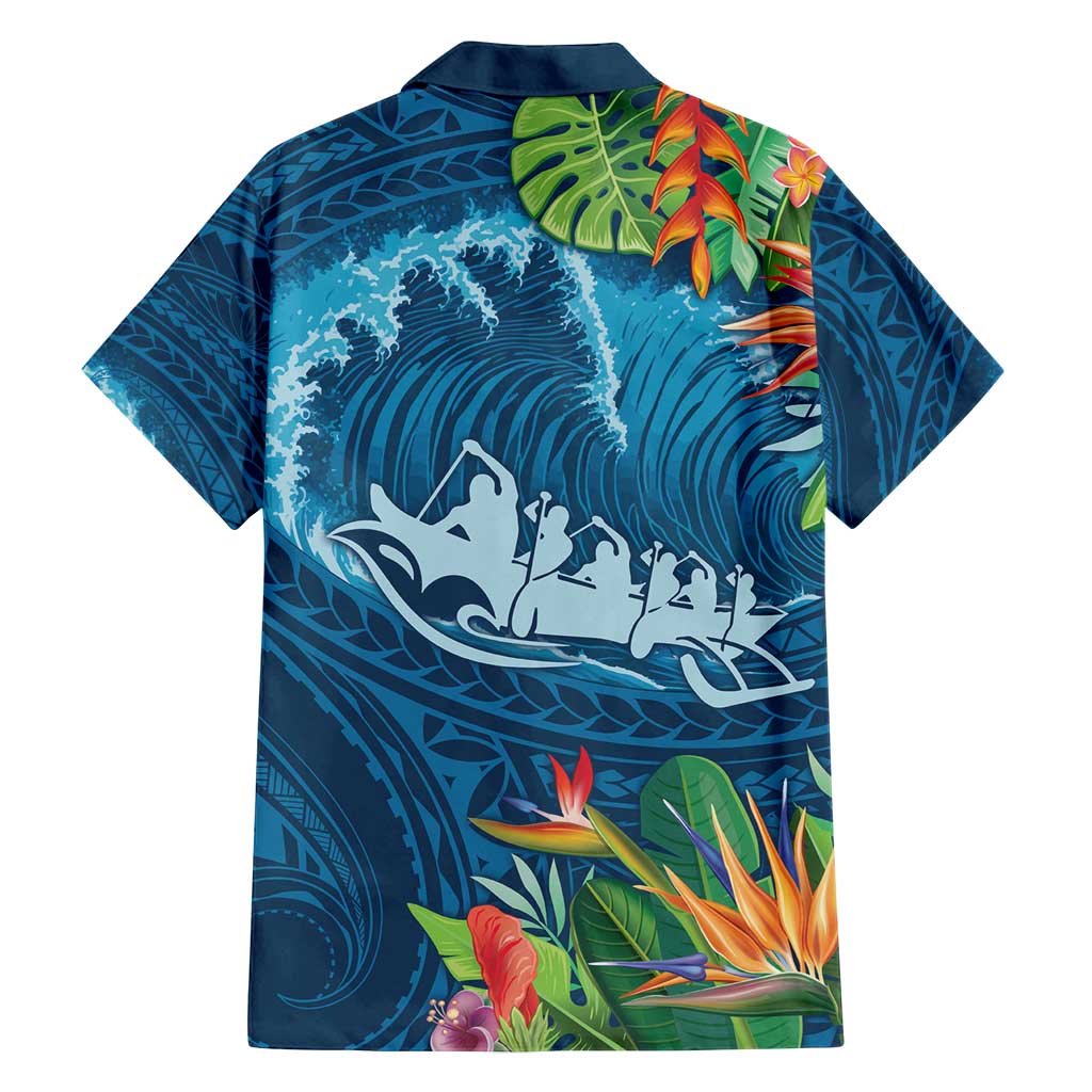 Outrigger Canoe Blue Family Matching Tank Maxi Dress and Hawaiian Shirt On The Waves LT7 - Polynesian Pride