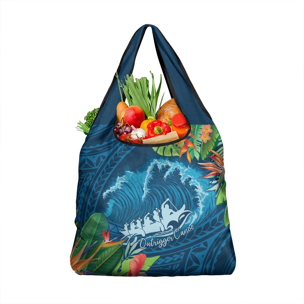 Outrigger Canoe Blue Grocery Bag On The Waves
