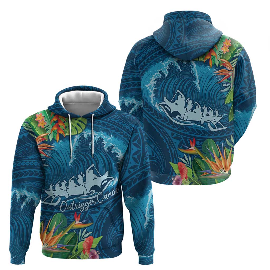 Outrigger Canoe Blue Hoodie On The Waves