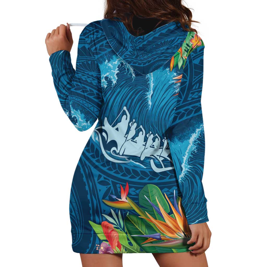 Outrigger Canoe Blue Hoodie Dress On The Waves