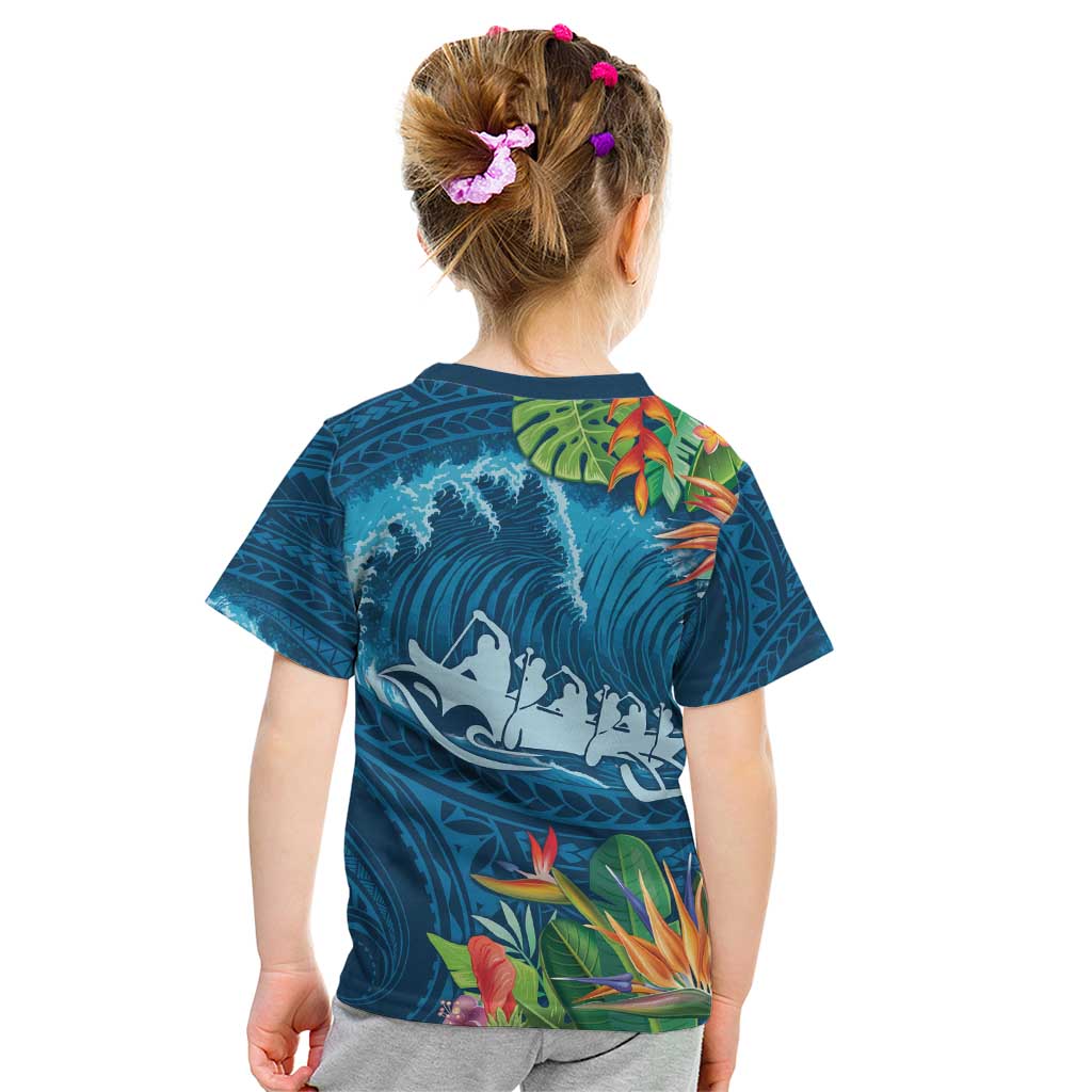 Outrigger Canoe Blue Kid T Shirt On The Waves LT7 - Polynesian Pride