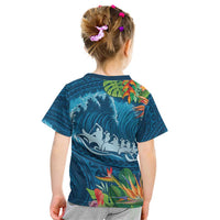 Outrigger Canoe Blue Kid T Shirt On The Waves LT7 - Polynesian Pride