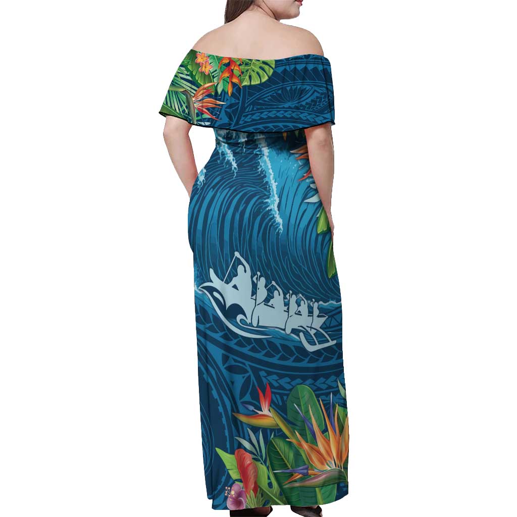Outrigger Canoe Blue Off Shoulder Maxi Dress On The Waves
