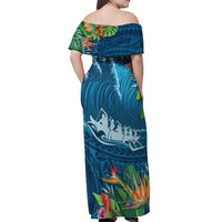 Outrigger Canoe Blue Off Shoulder Maxi Dress On The Waves