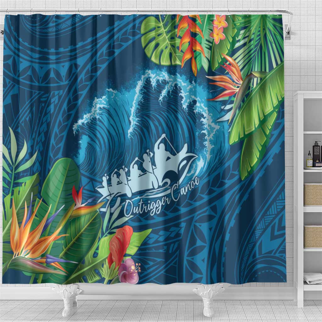 Outrigger Canoe Blue Shower Curtain On The Waves