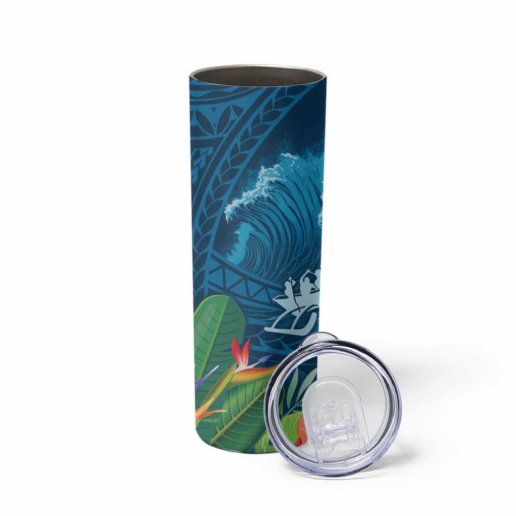 Outrigger Canoe Blue Skinny Tumbler On The Waves