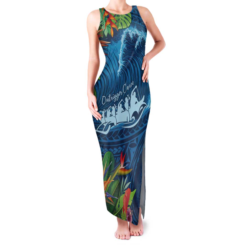 Outrigger Canoe Blue Tank Maxi Dress On The Waves