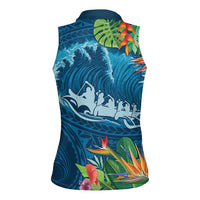 Outrigger Canoe Blue Women Sleeveless Polo Shirt On The Waves LT7 - Polynesian Pride