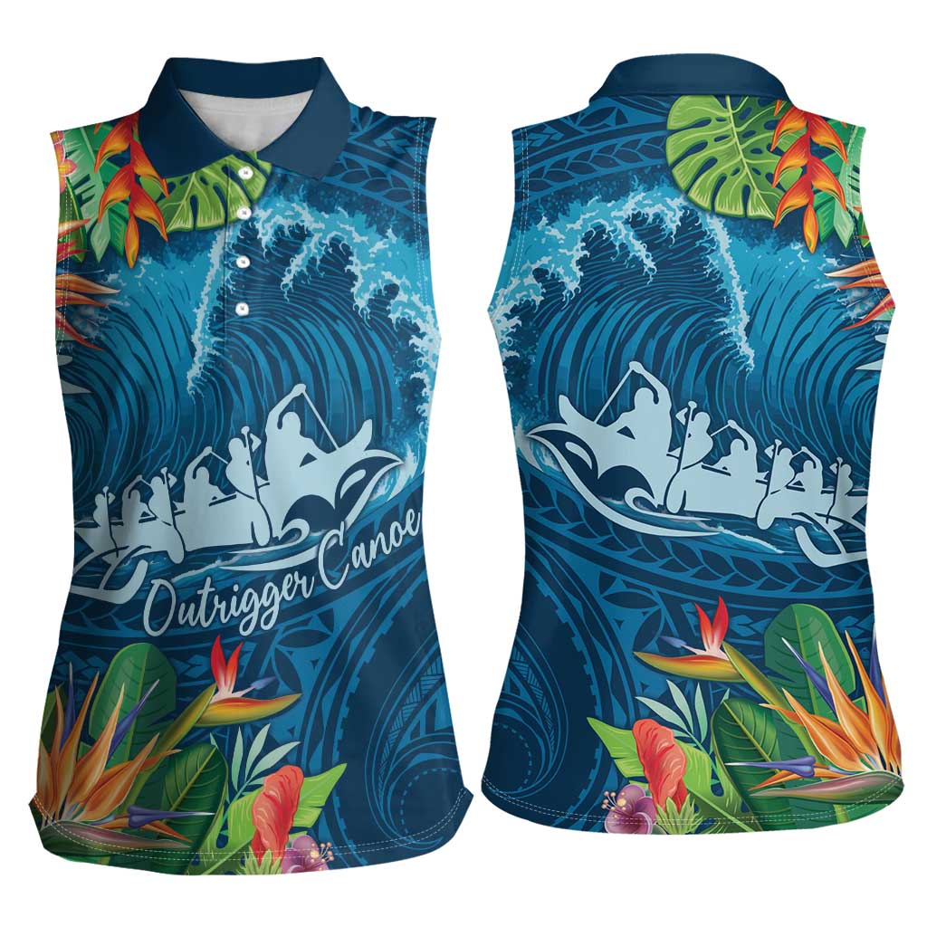 Outrigger Canoe Blue Women Sleeveless Polo Shirt On The Waves LT7 - Polynesian Pride