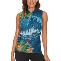 Outrigger Canoe Blue Women Sleeveless Polo Shirt On The Waves LT7 - Polynesian Pride