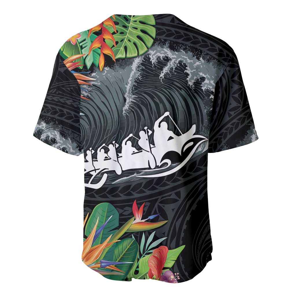 Outrigger Canoe Black Baseball Jersey On The Waves LT7 - Polynesian Pride