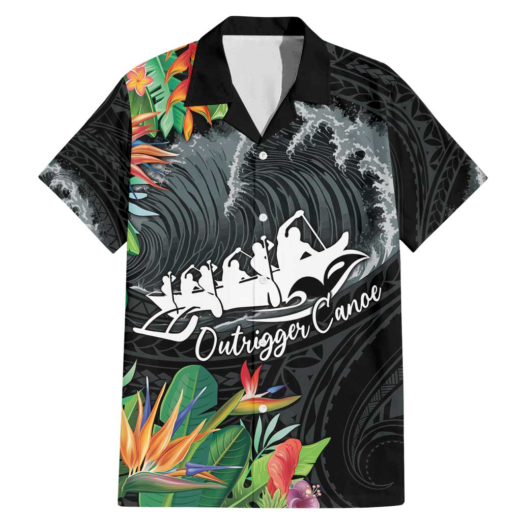 Outrigger Canoe Black Family Matching Mermaid Dress and Hawaiian Shirt On The Waves