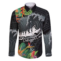 Outrigger Canoe Black Family Matching Summer Maxi Dress and Hawaiian Shirt On The Waves LT7 Dad's Shirt - Long Sleeve Black - Polynesian Pride